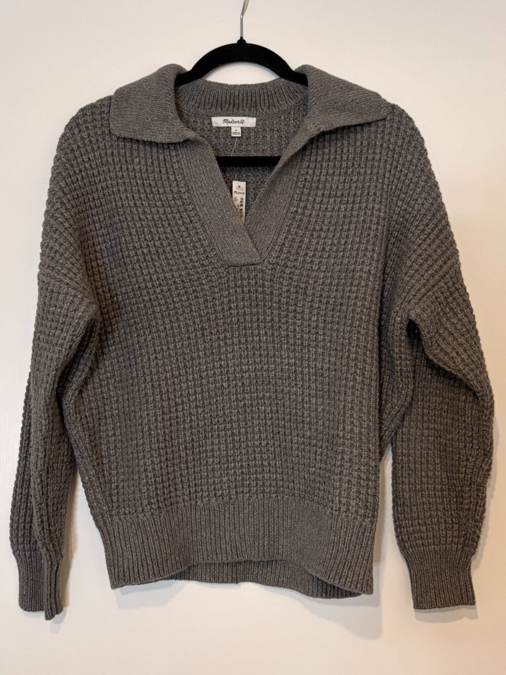 NWT Waffle Knit Henley Sweater, Grey